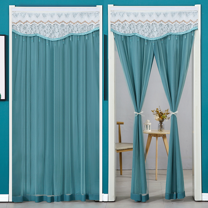 蕾丝门帘隔断帘家用免打孔纱帘卧室厨房挂帘夏季防蚊门帘2024新款