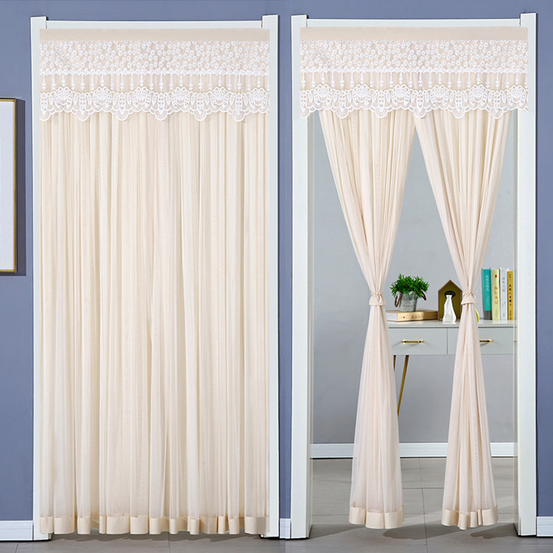 卧室门帘隔断帘双层蕾丝长纱帘房间遮挡帘挂帘免打孔魔术贴新款,居家布艺,窗纱,淘宝优惠券,粉丝福利购,淘宝优惠卷