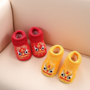 红色鞋 高筒棉鞋 子冬季 周岁鞋 新生儿虎头鞋 四季 婴儿秋冬宝宝地板鞋