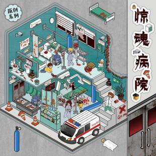 中式恐怖造景贴纸惊魂病院微缩场景手工微孔造景贴纸手账素材贴纸