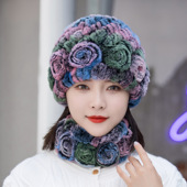 帽子女秋冬季 保暖獭兔毛帽子百搭护耳帽针织帽皮草帽子围巾套装 潮