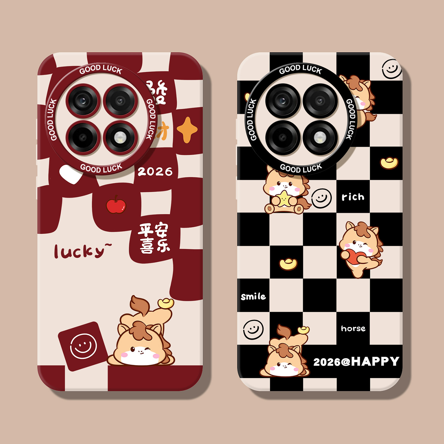 2026马年格子适用一加ace5至尊手机壳红色ace2全包防摔ace2pro高级感ace3带挂绳15软壳13女款12防摔11钢化膜