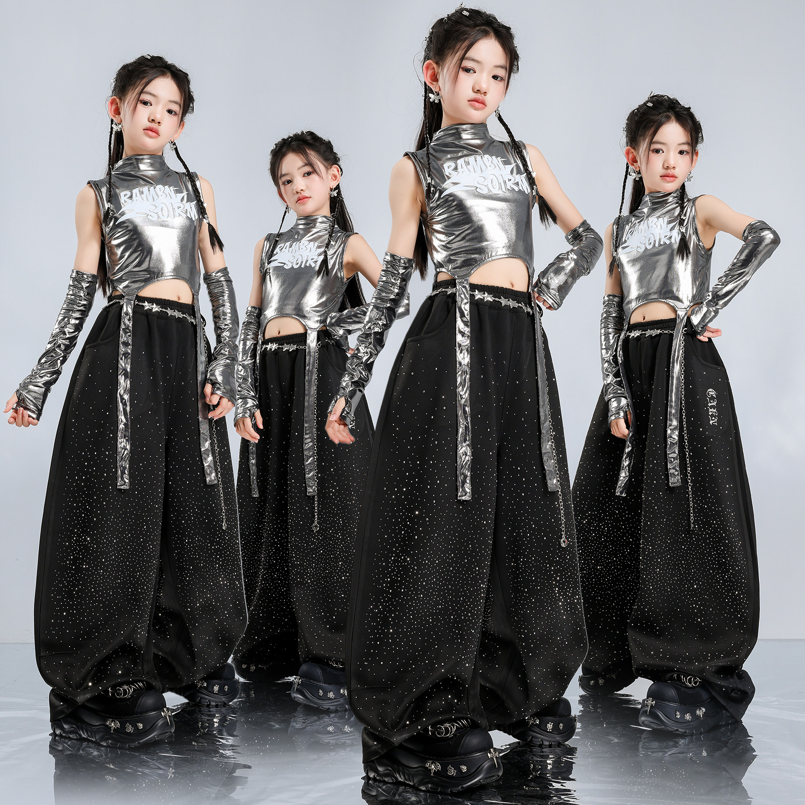 爵士舞服装女童JAZZ舞蹈演出服套装甜酷风少儿女团舞台走秀表演服