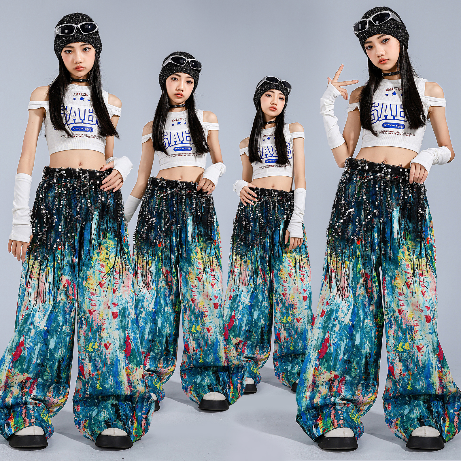 女童爵士舞服装演出服儿童街舞潮服套装少儿JAZZ女团舞蹈表演服夏