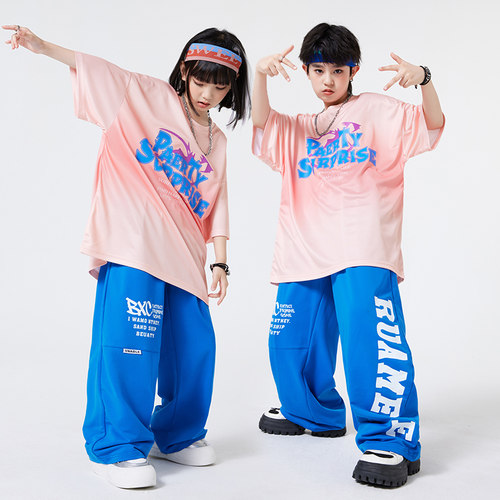 街舞儿童潮服表演服男童嘻哈套装女童爵士舞演出服夏季服装HIPHOP