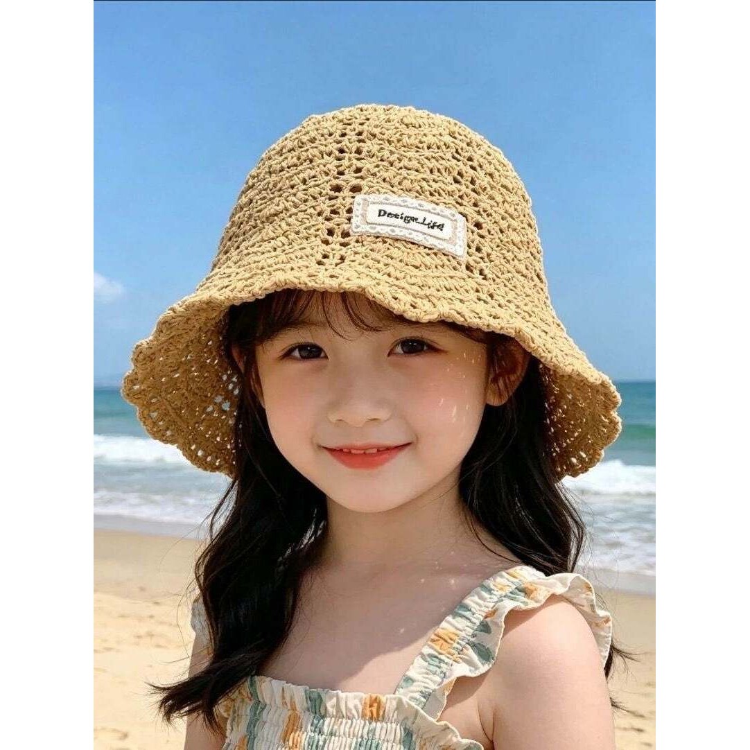韩版宝宝帽子夏季薄款透气编织水桶帽女童防晒遮阳草帽穿搭渔夫帽