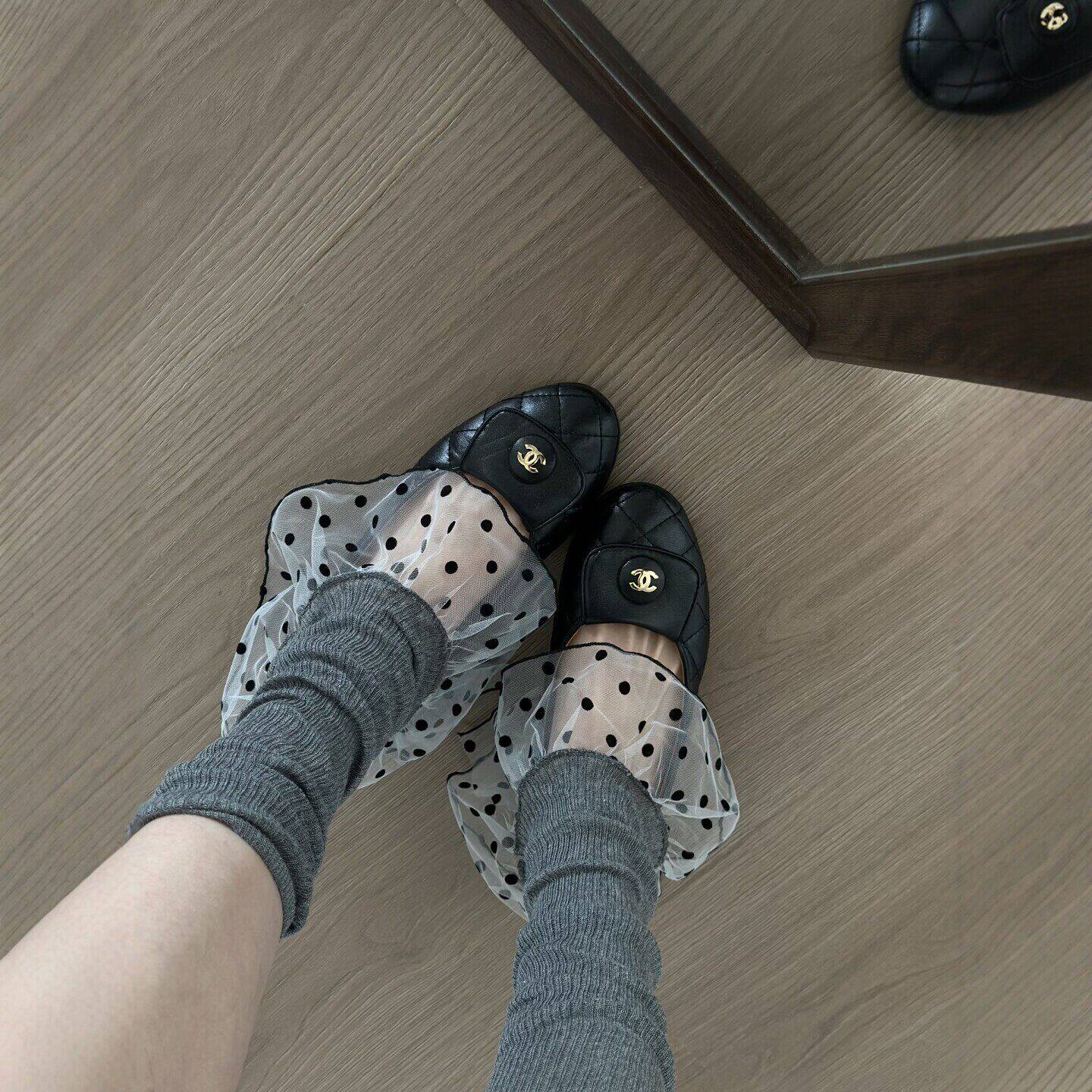 女森节拍*miu里miu气的~玻璃丝花边+复古波点~甜美芭蕾风微喇袜套