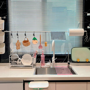 小厨房治愈一角｜厨房窗台置物架免打孔伸缩杆挂杆抹布架挂钩挂夹