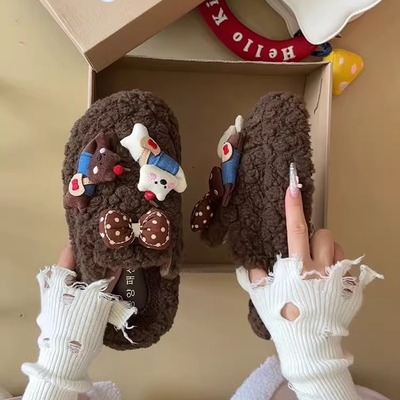 可爱卡通包头毛毛拖鞋女外穿2025秋冬新款厚底学生宿舍保暖棉拖鞋