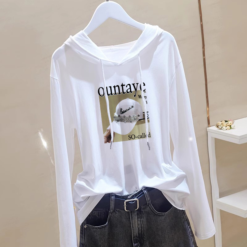 连帽长袖t恤薄纯棉时尚长袖印花