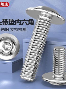 304不锈钢半圆头内六角带垫螺丝钉ISO7380.2盘头法兰面带介螺栓