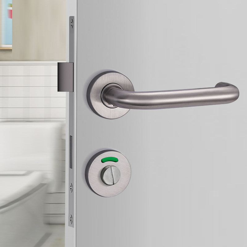 304不锈钢红绿指示双弯把手门锁隔断公共卫生间门锁浴室厕所门锁