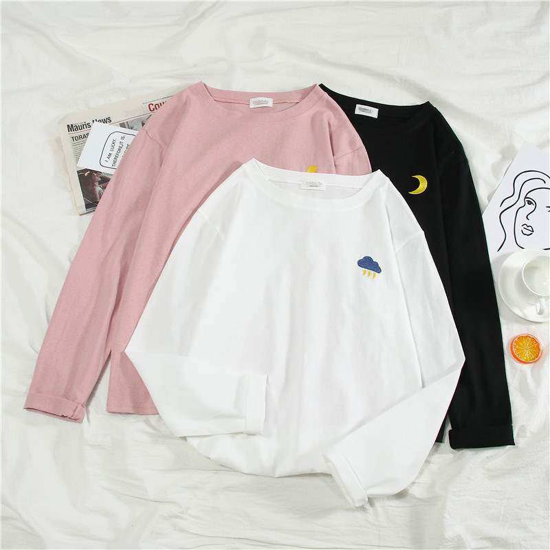 2019早秋装新款女装韩版宽松外穿秋衣刺绣长袖内搭打底衫t恤上衣|msdalam kategori Butik wanita / wanita, baju-T - dari Buy2taobao.com untuk memberikan perkhidmatan ejen Taobao profesional membeli