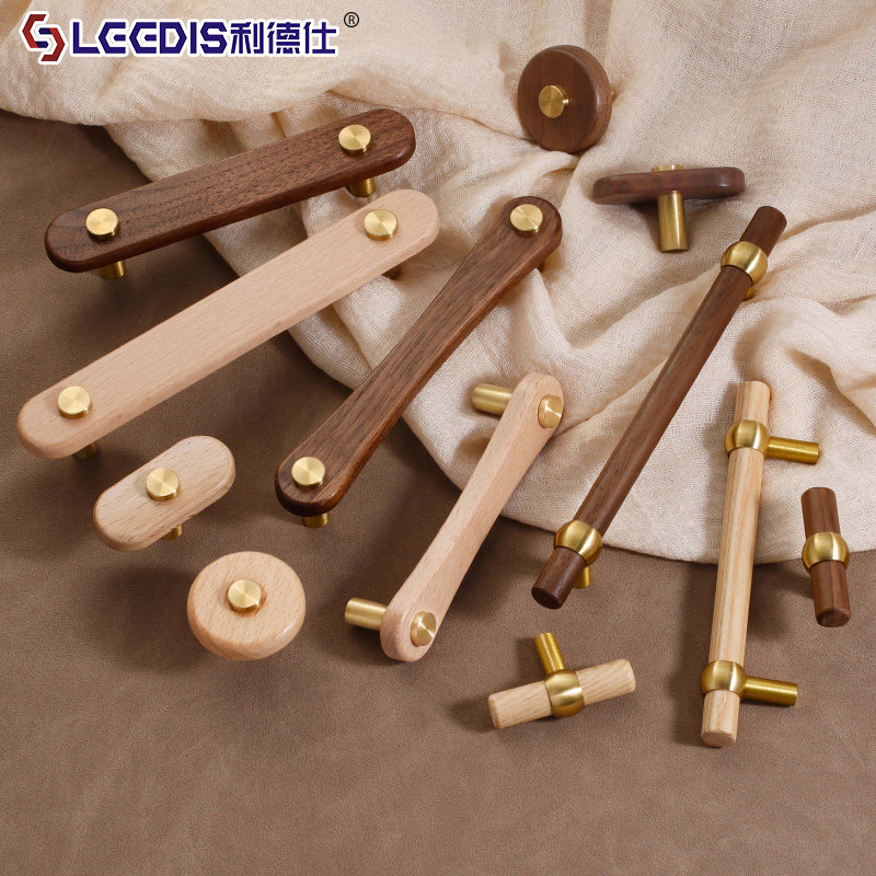新中式复古胡桃木黄铜柜门衣柜拉手法式轻奢实木柜子橱柜抽屉把手