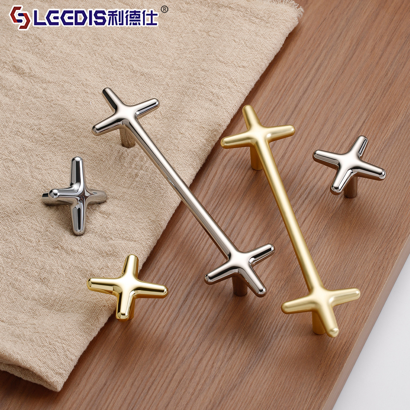 现代轻奢钛银星芒柜门抽屉拉手法式复古金色中古风衣柜橱柜小把手