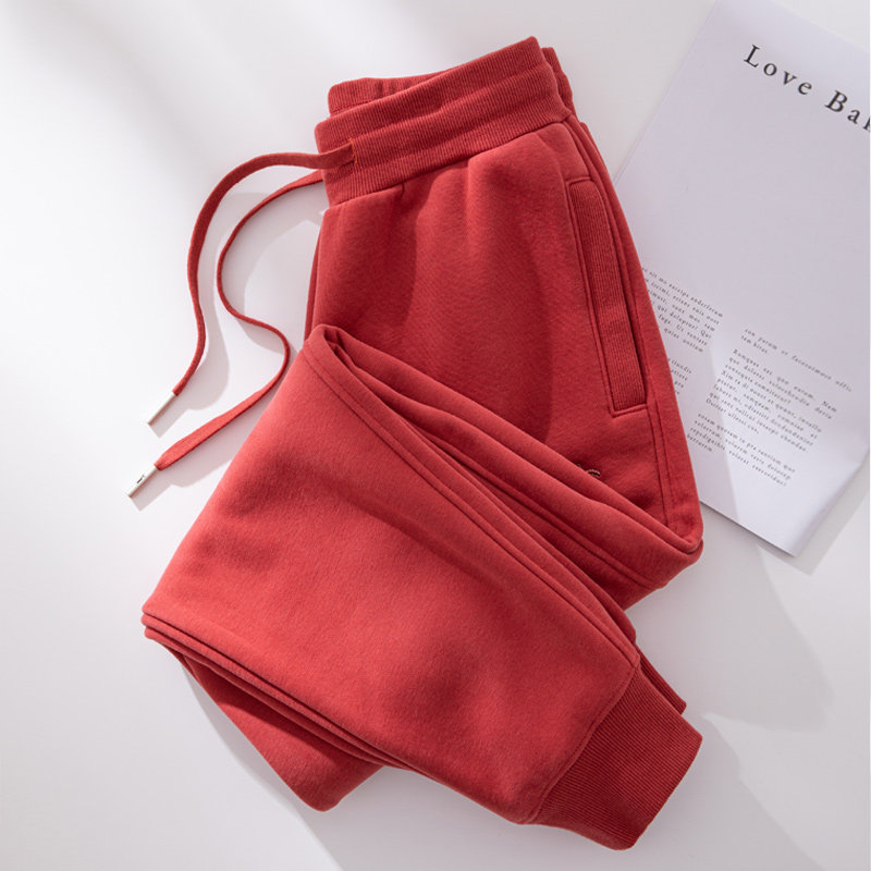 砖红色加绒运动裤女2025新款秋冬季爆款卫裤加厚显瘦束脚休闲长裤