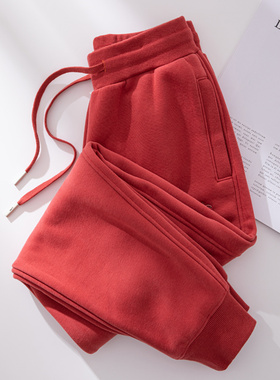 砖红色加绒运动裤女2025新款秋冬季爆款卫裤加厚显瘦束脚休闲长裤