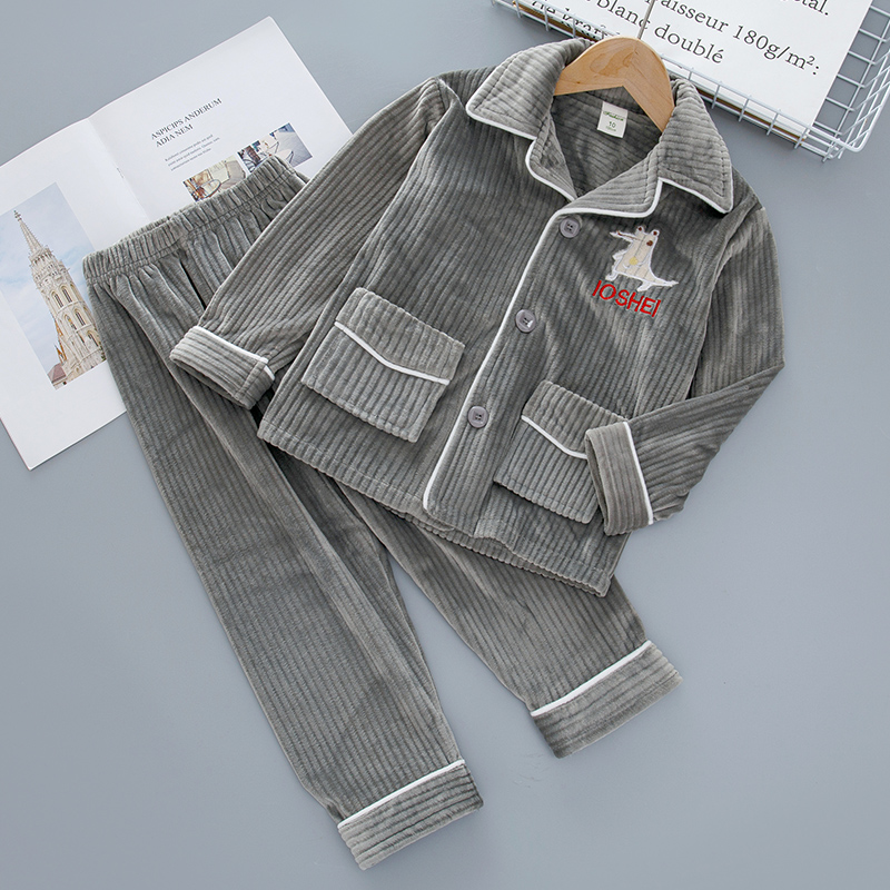 断码处理儿童睡衣秋冬季法兰绒睡衣套装男孩中大童宝宝男童家居服
