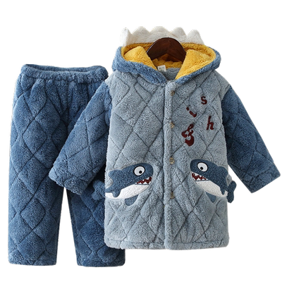 儿童珊瑚绒睡衣冬季男孩子夹棉