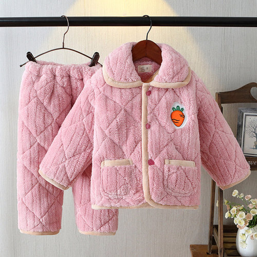 儿童睡衣冬季三层加厚夹棉