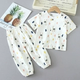 Детская летняя тонкая хлопковая марлевая пижама для мальчиков, короткий рукав