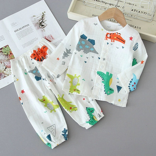 Детская летняя тонкая хлопковая марлевая пижама для мальчиков, короткий рукав