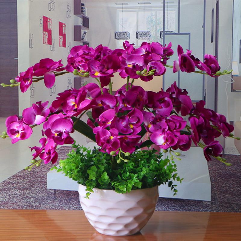 胶花仿真假花客厅 创意包邮蝴蝶兰花艺盆栽仿真干花套装饰假花绢