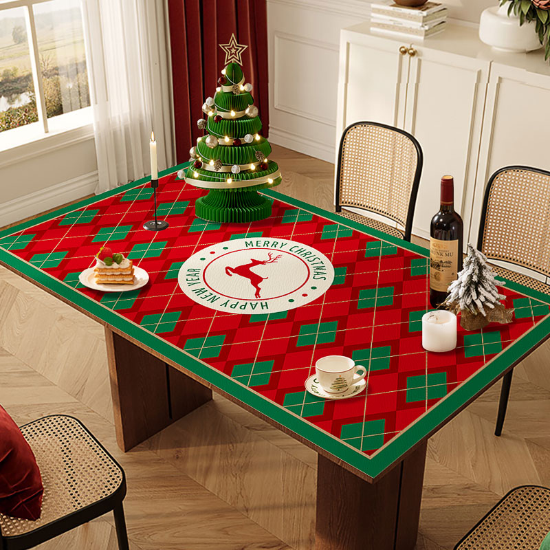 七彩屋圣诞皮革防水防油餐桌桌布
