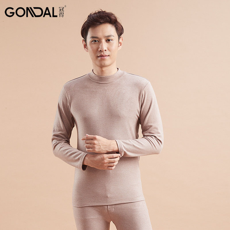 GUANDE 남성 가을 옷과 바지 싱글 피스 탑 열 속옷 바닥 실크 따뜻한 벨벳 남성 미드 칼라 싱글 셔츠 가을 겨울