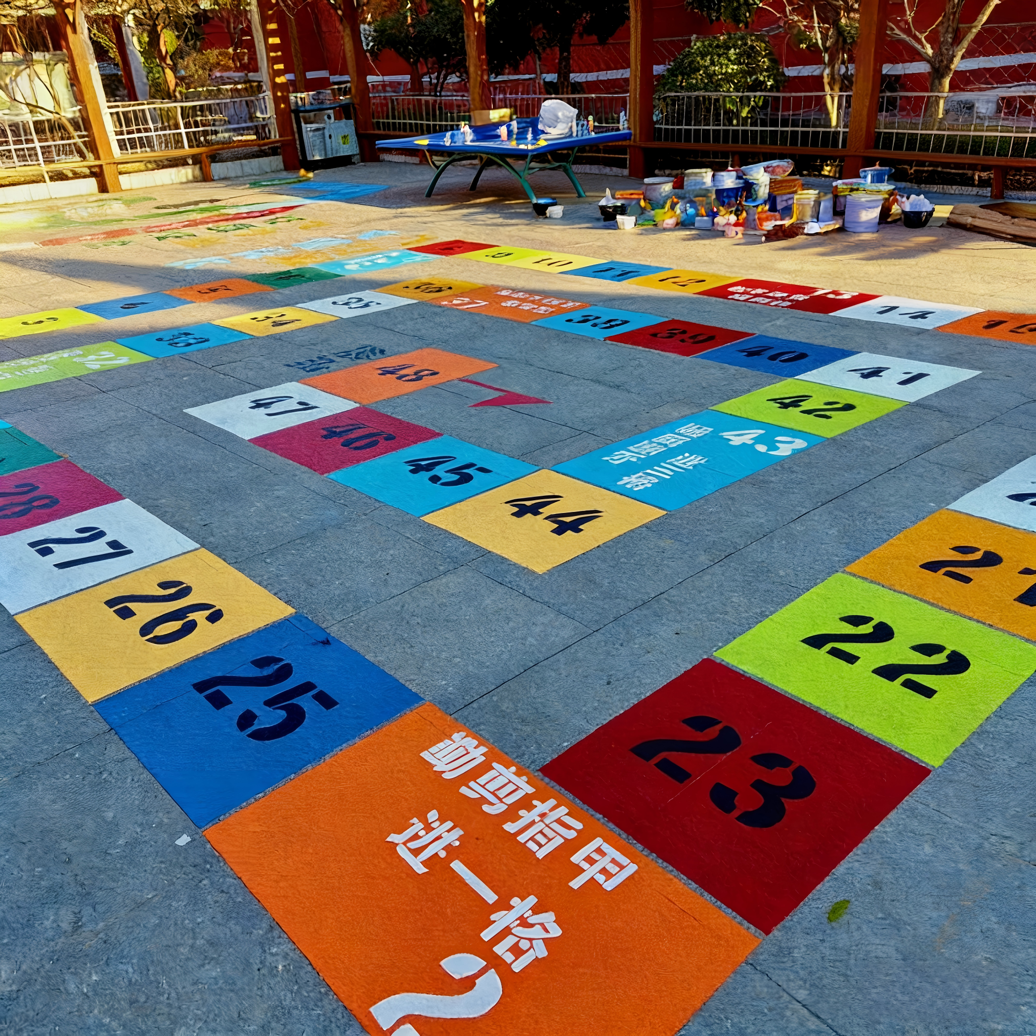 地面游戏彩绘镂空模板校园喷漆丢沙包立定跳远跳格子游戏模板定制