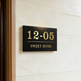 创意不锈钢门牌号码牌家用高级感轻奢创意入户门装饰回家仪式感带感应灯发光门号房间号金属牌子定制双层镂空