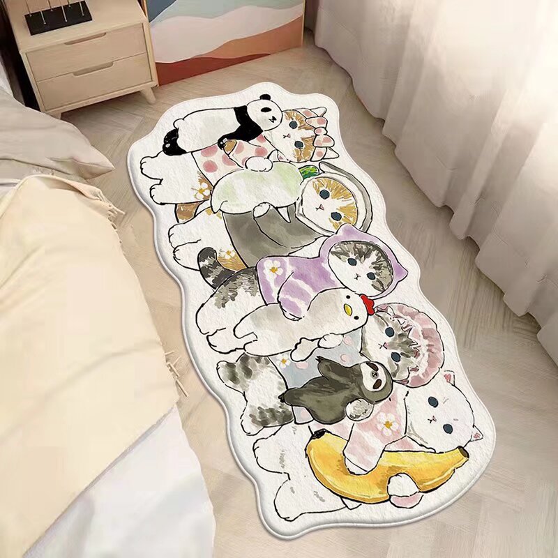 卡通猫咪仿羊绒床边地垫家用客厅地毯卧室飘窗阳台长方形防滑毯子