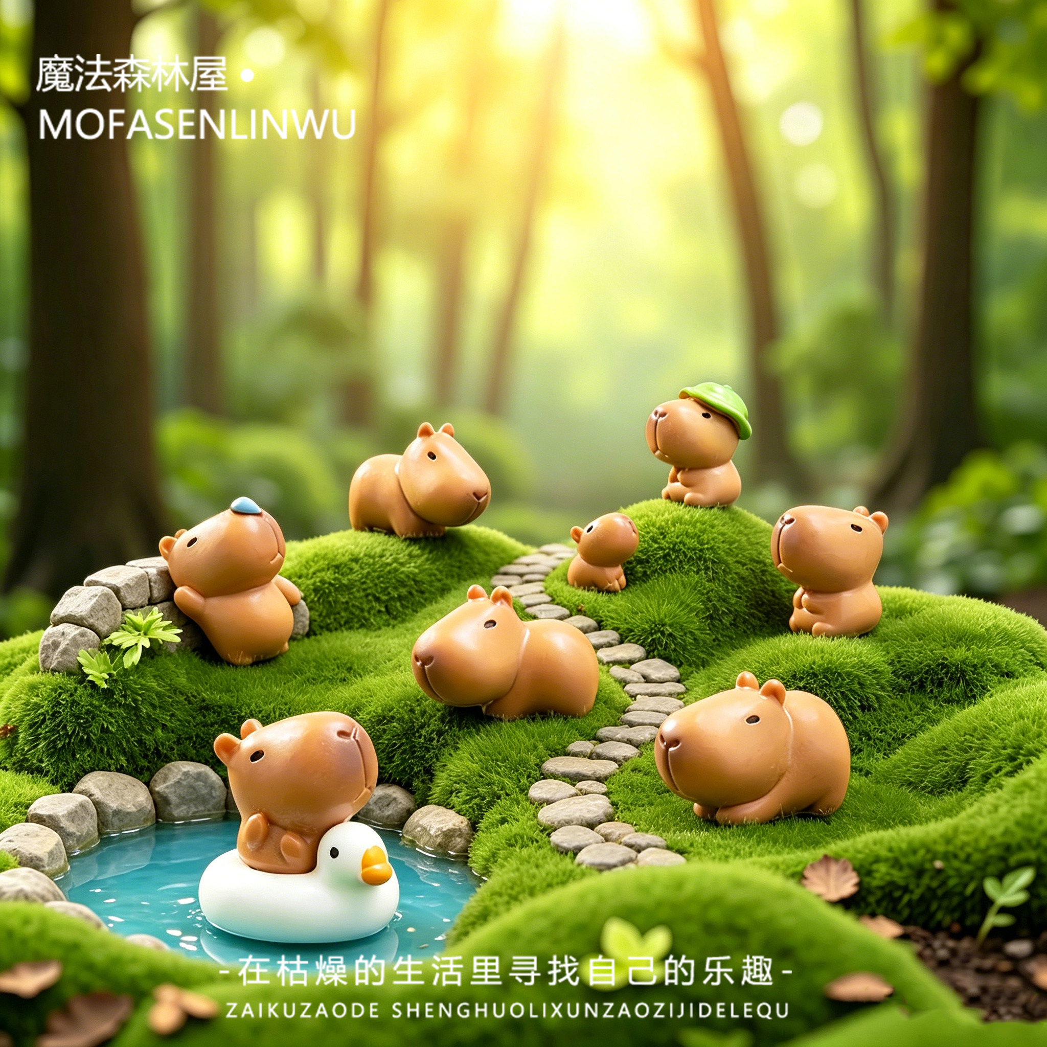 森林卡皮巴拉治愈系装饰品小摆件车载桌面微景观造景解压礼物萌粒