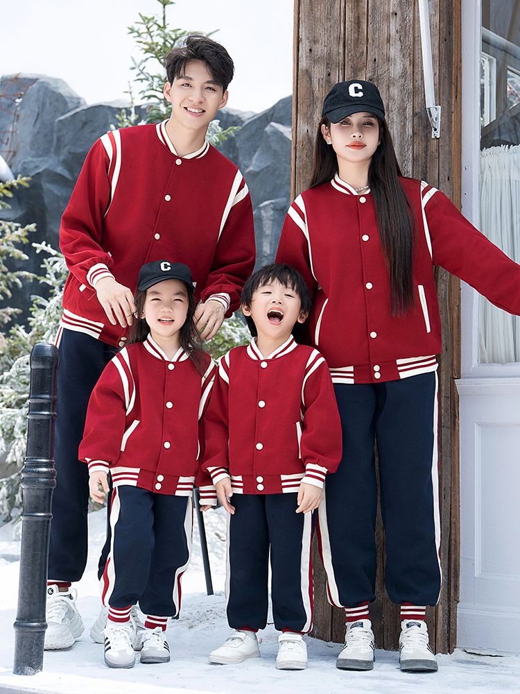 亲子装2025新款一家三口四口幼儿园班服运动会棒球服卫衣家庭秋冬