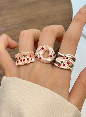 日系CoopKoop韩系ins 不规则褶皱线条圆环戒指小众设计樱桃磨砂