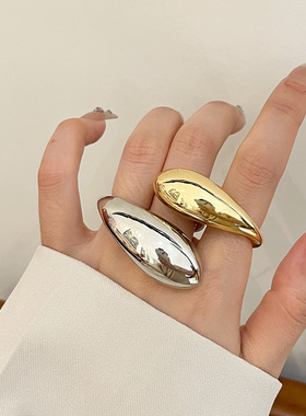 日系CoopKoop小众设计感光面金属水滴戒指轻奢高级感立体开口