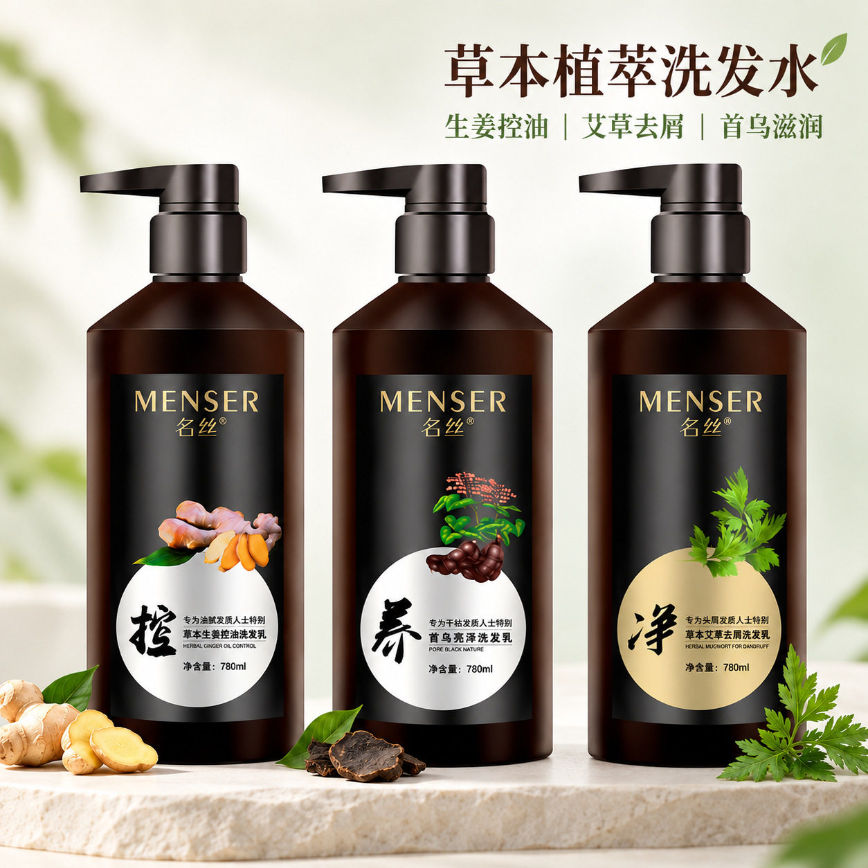 新款推荐草本洗发水水去屑控油生姜艾草首乌养发护发洗发露780ml