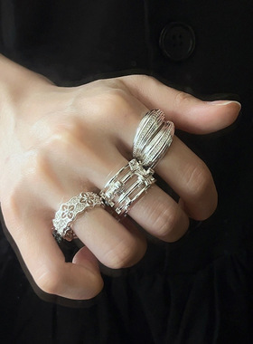 日系CoopKoop镂空花朵蝴蝶结宽版戒指女ins冷淡风金属纹理开口