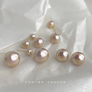 日系coopkoop粉光高品马贝质感面包彩光珍珠耳钉气质优雅通勤