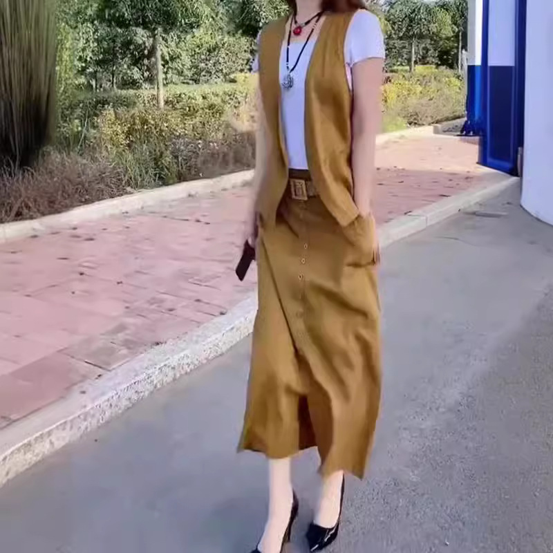 日系coopkoop夏季新款时尚简约马甲高腰半身裙休闲显瘦女