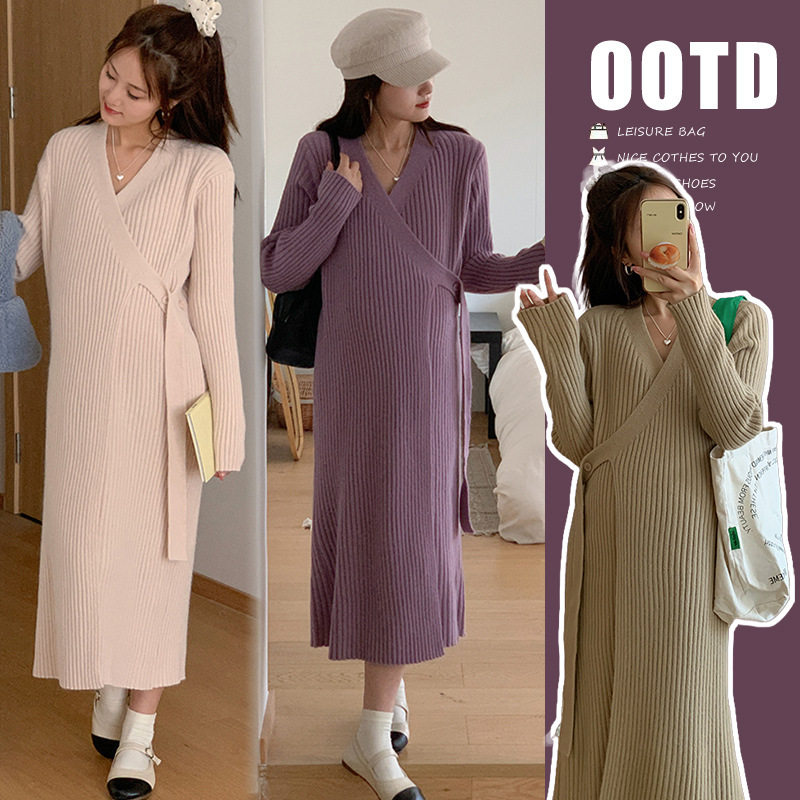 日本CherryKoko孕妇装秋冬高级感慵懒风宽松大码针织连衣裙外穿