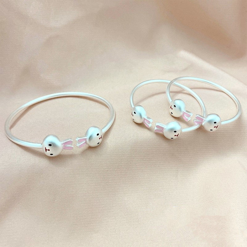 日系coopkoop银s可爱滴油兔子男女小孩子银开口亲子款手镯