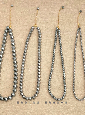 日系coopkoop玻璃珍珠好品质气质灰色项链电镀14k保色很好质感