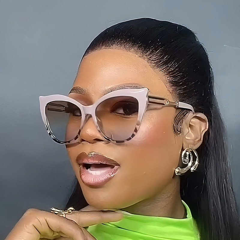 日系coopkoop新款简约猫眼墨镜女金属脚丝点漆大框防晒太阳镜