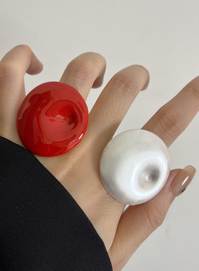 日系CoopKoop彩色不规则圆形滴釉珐琅戒指女轻奢小众高级感指环