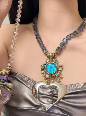 日系CoopKoop复古vintage 彩色摩恩脸月亮星星串珠项链女小众