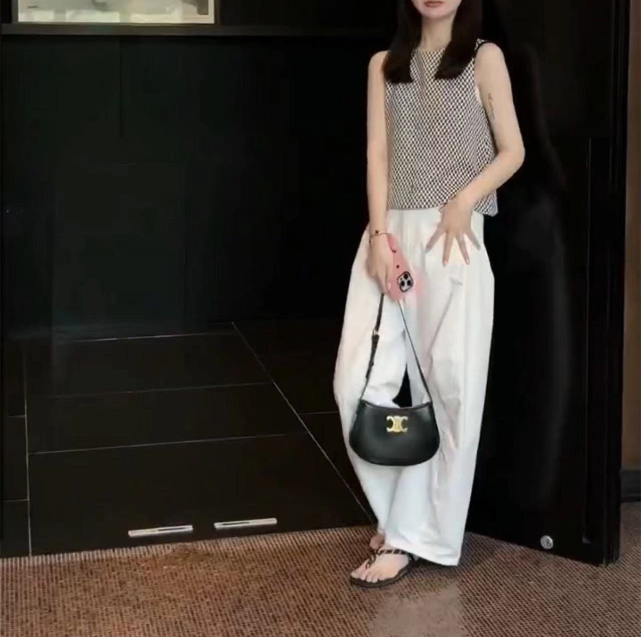 日本cherrykoko夏季新款精致格子马甲上衣休闲时尚阔腿裤女