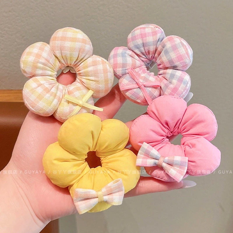 韩系可爱花朵立体发圈丸子头发绳