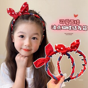 儿童发箍女红色波点带齿防滑女童蝴蝶结头饰女生发捆宝宝齿梳头箍