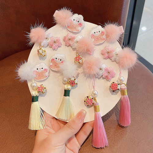 中国风宝宝发卡边夹儿童毛球发饰
